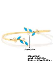 Cubic Zirconia Leaf Decor Cuff Bracelet