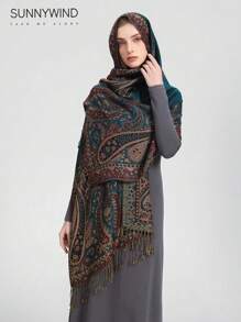 1pc Artistic Style Elegant Paisley Flower Pattern Versatile Scarf - Dark Green - View 2