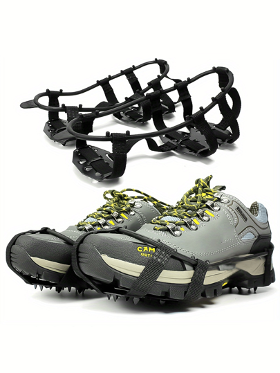 1 Par de Grampos de Aço Manganês com 24 Dentes para Outdoor, Capas Antiderrapantes para Calçados de Escalada, Garras de Neve Montanhismo, Picos para Sapato de Neve e Lama, Tamanhos 34-45