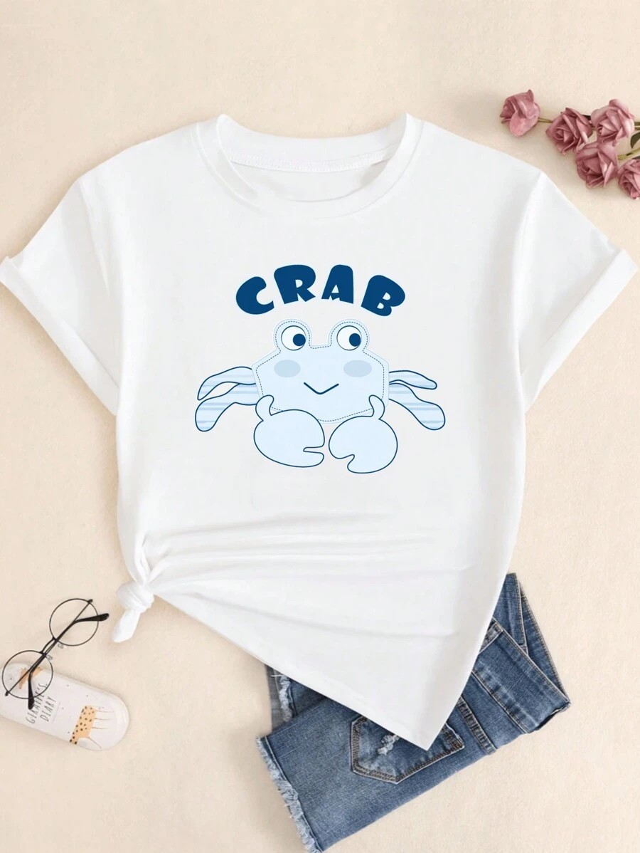 Cotton T-Shirt Cartoon Style Cute Animals Breathable Babylook Premium Comfort Elegant T-Shirt - 白色 - 查看 1