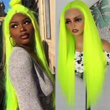Gorgeous Neon Green Hair Synthetic Lace Front Wigs 28 Inch Pre Plucked Long Straight Hair Wigs Glueless Halloween Wigs Heat Resistant Fluorescent Green Straight Lace Front Wigs For Fashion Women For Daily Christmas Party Cosplay Use - 螢光綠 - 查看 2