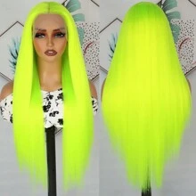 Gorgeous Neon Green Hair Synthetic Lace Front Wigs 28 Inch Pre Plucked Long Straight Hair Wigs Glueless Halloween Wigs Heat Resistant Fluorescent Green Straight Lace Front Wigs For Fashion Women For Daily Christmas Party Cosplay Use - 螢光綠 - 查看 8