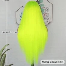 Gorgeous Neon Green Hair Synthetic Lace Front Wigs 28 Inch Pre Plucked Long Straight Hair Wigs Glueless Halloween Wigs Heat Resistant Fluorescent Green Straight Lace Front Wigs For Fashion Women For Daily Christmas Party Cosplay Use - 螢光綠 - 查看 9