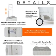 JLY Premium Lightweight 3-Piece PC+ABS Hard Shell Luggage Set, Cabin, Medium & Large Suitcases, Built-In Cup Holder, Wet/Dry Storage, TSA Combination Lock - Ivory White - View 4
