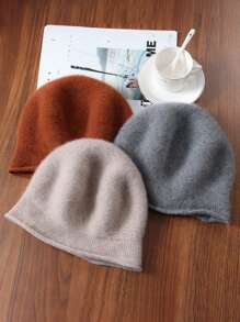 1 件女士 100% 羊毛厚贝雷帽，温暖时尚针织帽，适合秋冬季 - 多色 - 查看 4