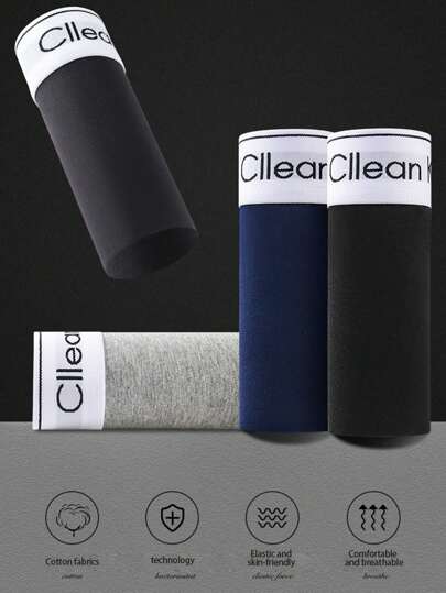 4 piezas/paquete Calzoncillos tipo bóxer de cintura media con grafeno, calzoncillos cortos para hombres de unicolor y de moda