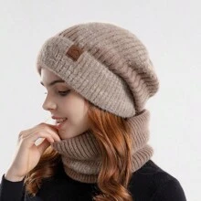 2 Pieces Knitted Soft And Fleece Bib 2 Pieces Knitted Hat And Scarf Slouchy Beanie Hat Set Women's Fashion Knitted Hat Soft Cold Beanie Scarf Set