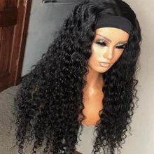 16 Inch 200% Density  Headband Wig Human Hair Deep Wave None Lace Front Wig Human Hair Machine Made Wigs Glueless Deep Wave Hair Headband Half Wigs For  Women Human Hair Natural Color - Natural Black - View 3