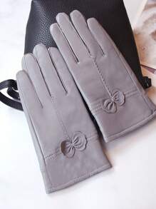 Leather Gloves For Women Winter Warm Genuine Sheepskin Leather Gloves With Thermal Cashmere Knitted Lining Driving Fashion Glovec - 灰色 - 查看 4