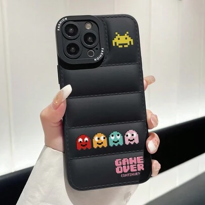 1个时尚防摔保护手机壳，羽绒服图案和游戏图标印花，兼容苹果和红米系列，防水防震防摔防刮，国际版，非国内版