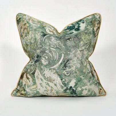 1pc green gold Oil painting style Cushion Cover, Modern Jacquard Polyester Throw Pillow Case, For Sofa Home Decor, Pillow Insert Not Include