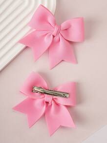 2pcs Girls' Fuchsia Bow Hair Clips, Fashionable & Cute For Everyday Use - Pink - View 4