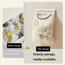 Wall-Mounted Grocery Bag Organizer - 6-In-1 Space-Saving Storage Rack For Kitchen/Laundry/Bathroom, Reusable Plastic Bag Dispenser With Net Design, Clutter Storage For Trash Bags/Socks/Toys/Clothes, Ideal Home Organization Solution