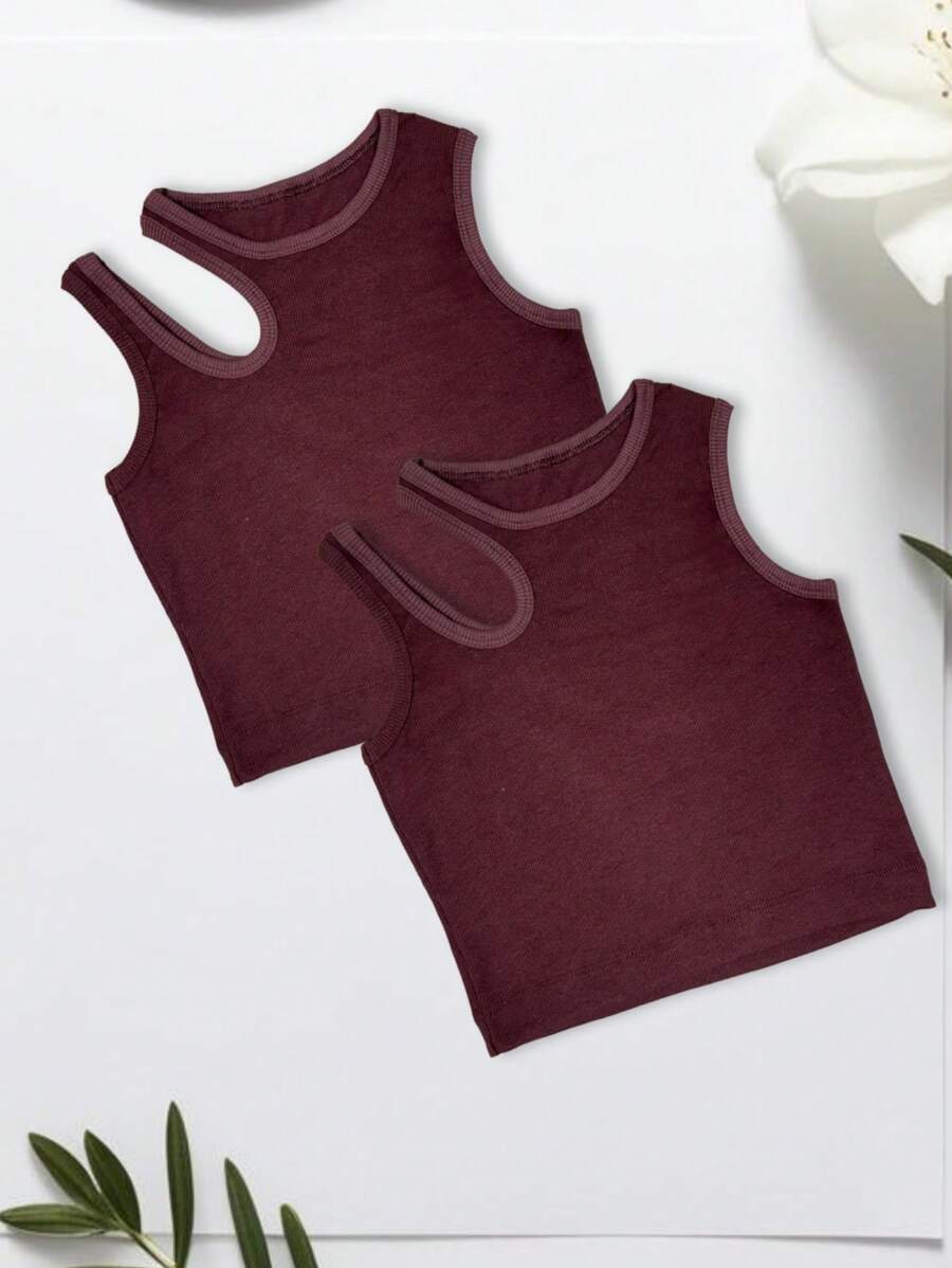 Women's Ribbed Crop Top High Quality Women's Low-Cut Ribbed Blouse - 兩杯咖啡 - 查看 1