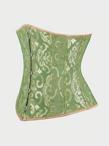Underbust Corsets For Women,Corset Belt, Women's Floral Jacquard Lace Up Under Boob Corset Slimmer Body Shaper - 綠色 - 查看 2