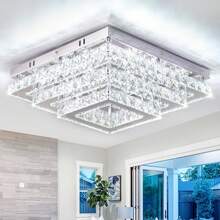 diisunbihuo 15" Modern Square Crystal LED Ceiling Light Fixtures, Chandelier Ceiling Lights 3-Tiers Flush Mount Ceiling Lamp Fixture For Living Room Dining Room (Cool White/Dimmable)