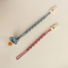 1 件装婴儿硅胶奶嘴夹，采用一体式珠子设计，柔软灵活的奶嘴夹，带纹理，适合男婴和女婴，新生儿必需品