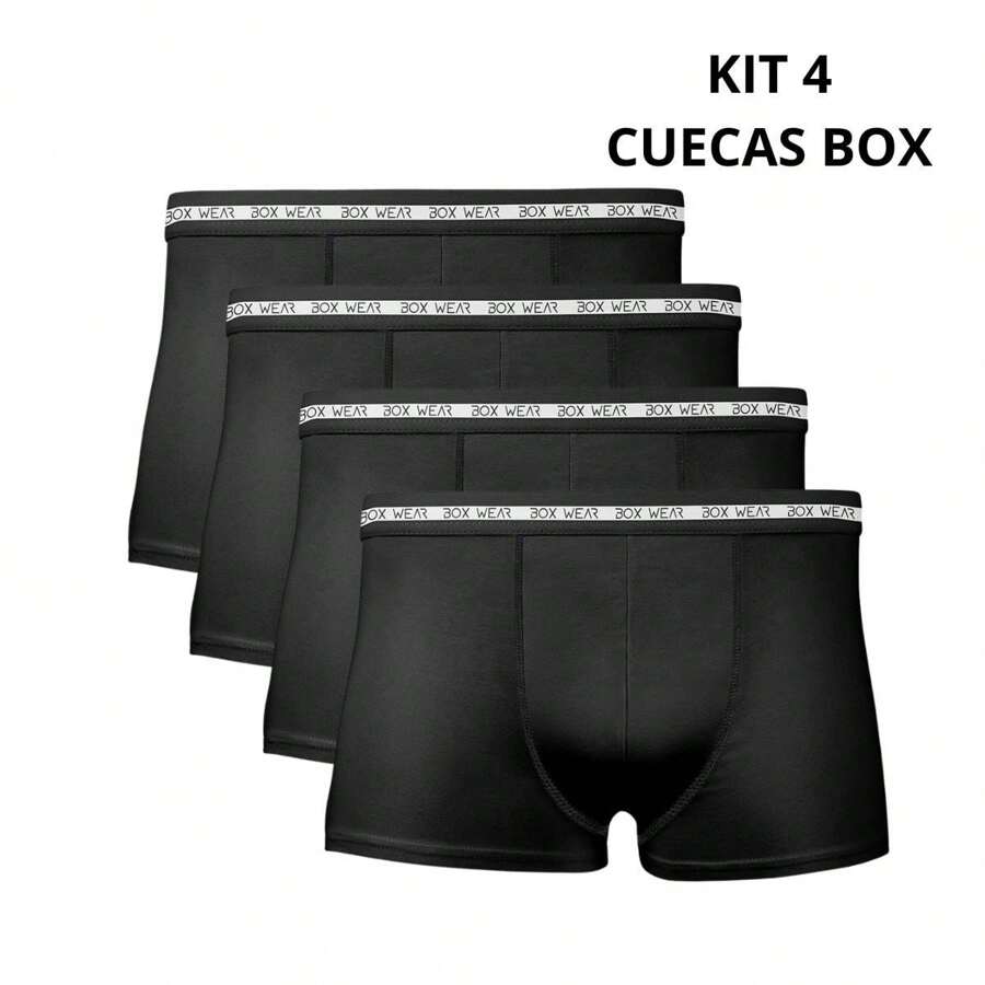 Box Wear Kit Of 4 Men's Microfiber Boxer Briefs, Adjustable To The Body, Comfortable And Does Not Form Pills - 黑色 - 查看 1