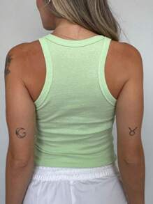 Women's Ribbed Cotton And Elastane Tank Top - 淺綠色 - 查看 2