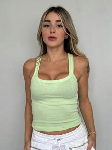 Women's Ribbed Cotton And Elastane Tank Top - 淺綠色 - 查看 4