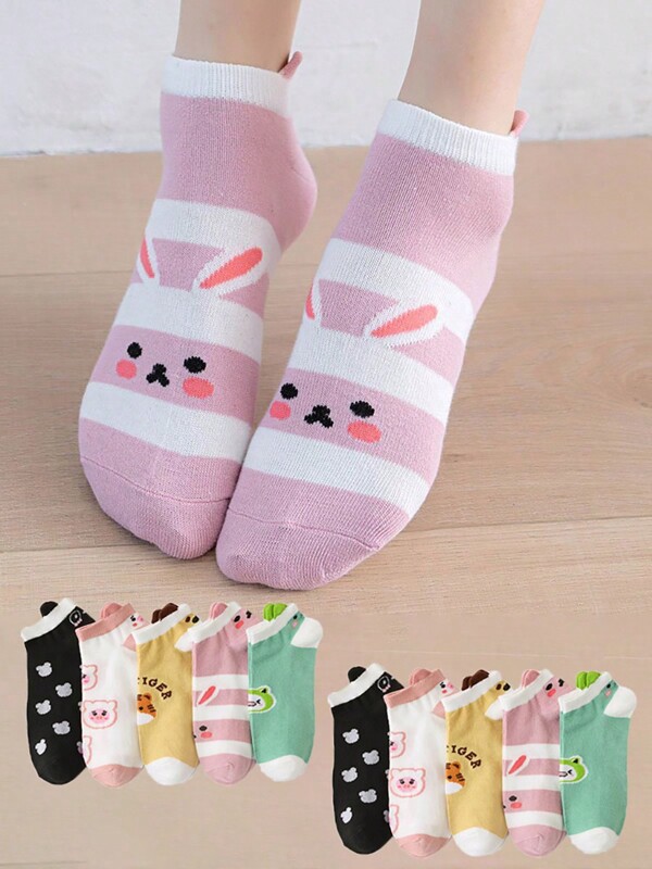 10 Pares Calcetines Tines Corto Con Orejitas,Calcetines Con Diseños Divertidos De Animalitos,Super Transpirables y Cómodas Para El Uso Diario y Regalo