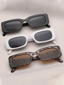 3 件装时尚 Y2K 风格方形框架复古装饰眼镜，适合男女通用日常佩戴 - 彩色 - 查看 3