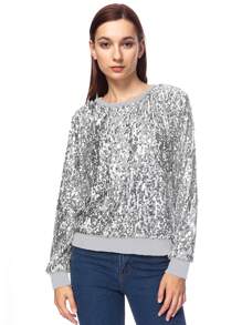 Sudadera de mujer con mangas largas, puños acanalados y detalles de lentejuelas y brillo - Plateado - Ver 1