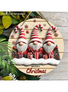 1 đồ trang trí bằng gỗ chủ đề Giáng sinh vui vẻ - Xe hơi Giáng sinh, Chú lùn kẹo dễ thương, Hiệu ứng nổi phẳng 2D của Biển báo tròn Giáng sinh vui vẻ để treo tường cửa trước Trang trí Giáng sinh lý tưởng - Nhiều màu - Xem 9