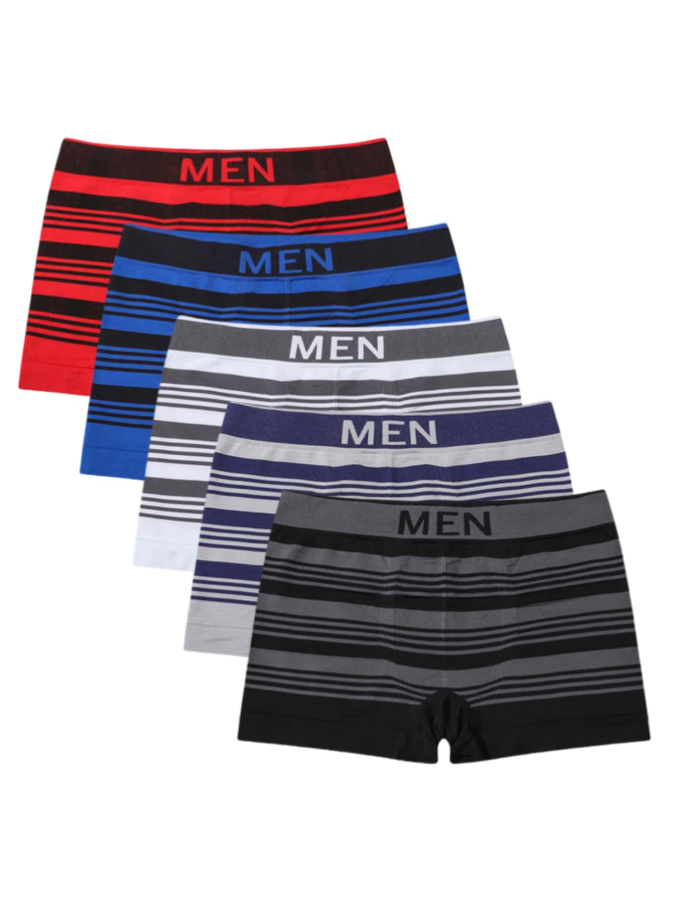 Men 5pcs Striped & Letter Graphic Boxer Brief