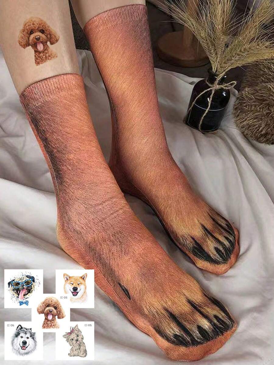 1 双趣味礼物猫爪袜子长袜适合成人女士男士青少年圣诞节礼物 - 彩色 - 查看 1