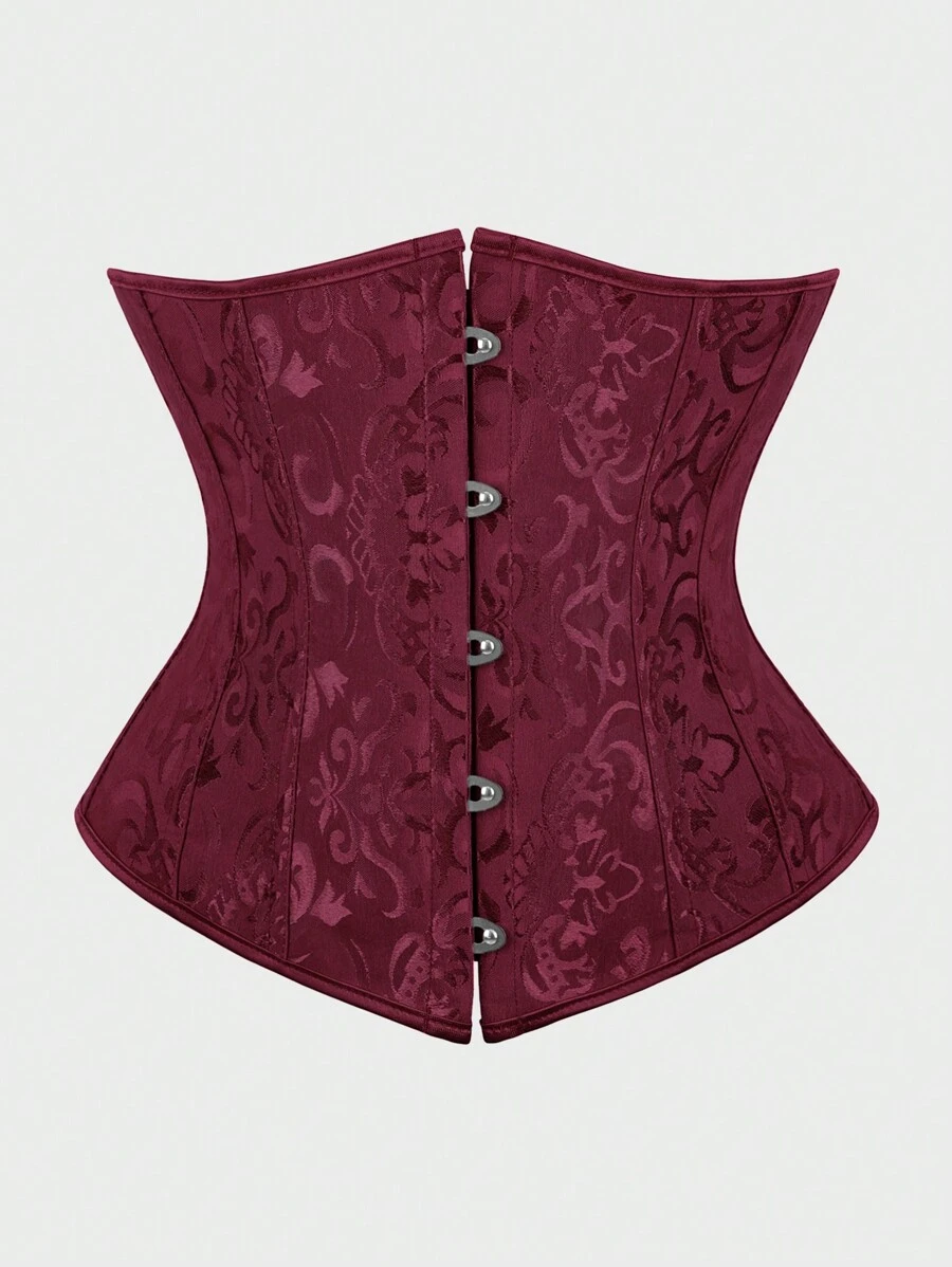 Underbust Corsets For Women,Corset Belt, Women's Floral Jacquard Lace Up Under Boob Corset Slimmer Body Shaper - Màu Đỏ Sâu - Xem 1