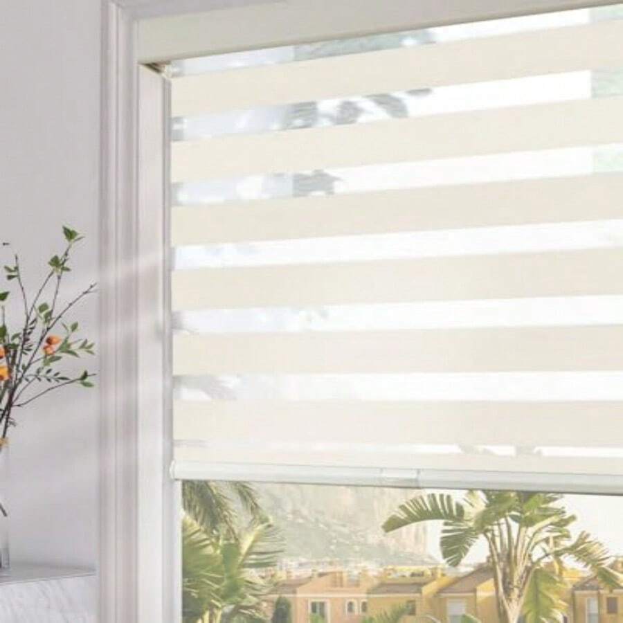 Persianas Persilux Blackout Zebra para Ventanas (35.5<< An x 72» Al, Beige) Persianas de Cebra sin cordón para Ventanas Interiores, Persianas Aislantes Térmicas con Cassette Mejorado, Persianas para el Hogar - Beis - Ver 1