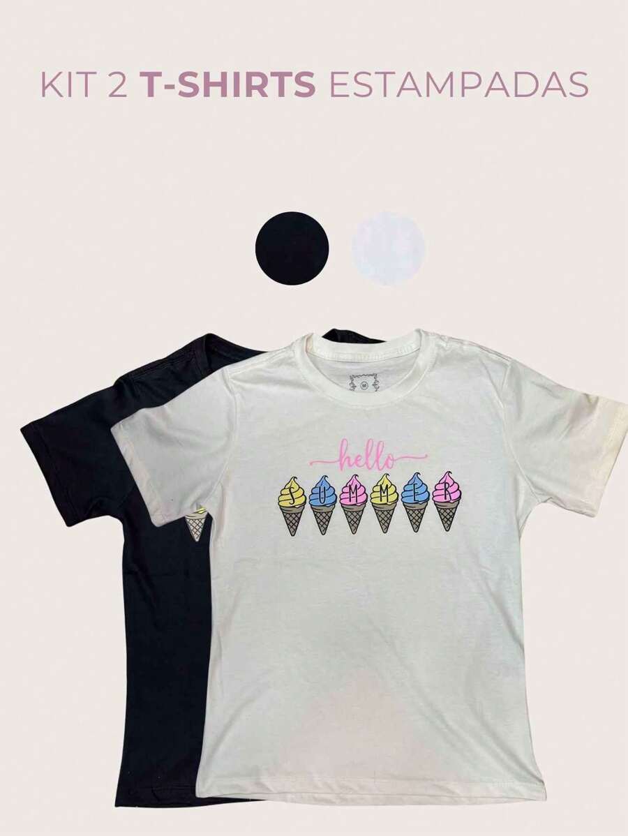 T-Shirt Ice Cream Print T Shirt Women's Fashion Delicate Cute Modern Casual Princess Sweet Romantic - 黑色 - 查看 1