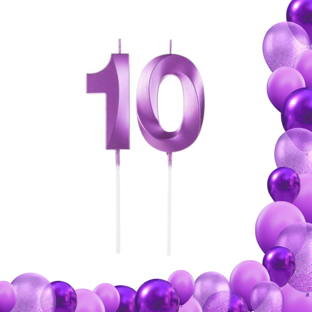 2 Purple Number Birthday Candles Design Various Ages - 10年 - 查看 1