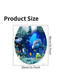 1pc Cartoon Dolphin Self-Adhesive PVC Toilet Lid Sticker Decorated With Sea Creatures, Stickers, Wall Decal, Vinyl Decal For Home Decorations, Spring Decoration Items Refresh Your Home, Festival Decoration Stickers Gifts Birthday Graduation
