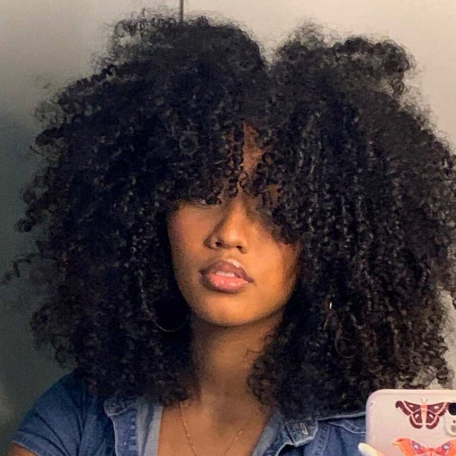 Afro Kinky Curly Wigs With Bangs 200% Density Brazilian Remy Human Hair Wigs Short Afro Curly Wigs For Women 18 Inches Blend Hair Wig - #1B 黑色 - 查看 1