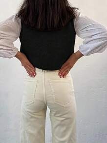 Women Basic Tank Tops Casual Summer Solid Color Button Front V-Neck Sleeveless Vest Aesthetic Clothes For Streetwear