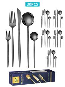 Juego de cubiertos de 15/20/30 piezas de acero inoxidable, elegante conjunto de cubiertos dorados de 15/20/30 piezas, conjunto de cubiertos con acabado dorado, cuchillos, tenedores y cucharas de cena reutilizables para uso diario y en el hogar, caja de regalo, útiles escolares