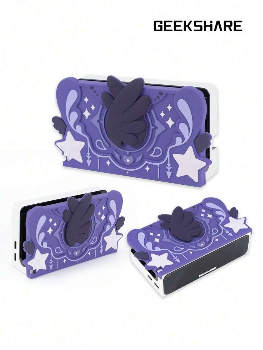 GeekShare 1 Ốp lưng bảo vệ silicon hình ngôi sao màu hồng tương thích với Switch/Switch OLED Dock - Màu tím - Xem 1