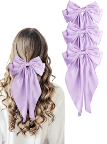 3 件装丝缎蝴蝶结发夹，大号蝴蝶结长丝带可爱发饰，圣诞蝴蝶装饰时尚金属夹发夹红色和绿色