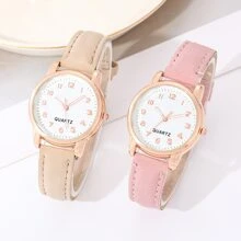 2pcs Korean Version Minimalist Mori Style & College Style & Vintage Hong Kong Style & Leisure Art Couple Watch, Suitable For Daily Wear