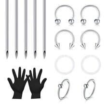 2-31pcs Body Septum Piercing Kit 14G 16G 18G 20G 22G Tools For Nose Tongue Lip Ear Eyebrow Belly Button Cartilage Tragus Industrial Barbell Helix Daith Piercing Jewelry Clamps