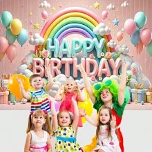 1pc Bóng bay 3D hình cầu vồng mừng sinh nhật Quà tặng nền, Biểu ngữ trang trí bàn tiệc sinh nhật em bé nhiều màu, Đạo cụ phông nền chụp ảnh - nhiều màu - Xem 7