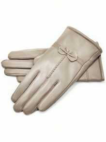 Leather Gloves For Women Winter Warm Genuine Sheepskin Leather Gloves With Thermal Cashmere Knitted Lining Driving Fashion Glovec - 卡其色 - 查看 3