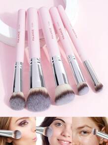 MAANGE 5pcs Professional Facial Makeup Brush Set With Loose Powder Brush Blush Brush Foundation Brush Contour Brush Nose Contour Brush,Makeup Tools With Soft Fiber For Powder,Liquid,For Easy Carrying,Brush For Travel.Gift For Women&Girls - 粉色 - 查看 2