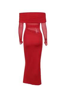 WOWDARK Summer Dress, Red Elegant Off-Shoulder Mesh Hollow Out Slim Fit Dress, Formal Party Gown For Women, Suitable For Valentine's Day, Date, Gathering, Party, Travel, Vacation, Beach - Red - View 8