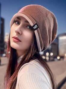 1pc Women Thick Knit Beanie Hat, Warm Winter Headwear, Autumn/Winter Fashion Folded Brim Knitted Cap, Suitable For Outdoor, Skiing, Travel And Everyday Use - MM528 - View 9