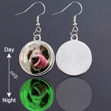 1 par de aretes personalizados, accesorio de joyería para mujer con gancho circular decorativo y foto personalizada. Plateado, elegante, colorido, vintage, sencillo, unisex, casual, lindo, personalizado, único, regalo ideal para él, ella, novio, novia, papá, mamá, familia, amigos, para aniversarios, cumpleaños, graduación, fiesta