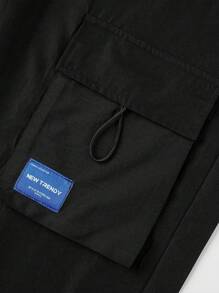 2pcs Tween Boys' Casual Elastic Waist Drawstring Cargo Pants, Suitable For Spring, Autumn And Summer - Army Green - View 3