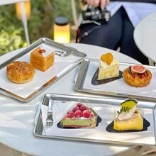 1pc Stainless Steel Rectangular Tray, Baking Tray, Toaster Oven Tray, Sushi Platter, Kitchen Steamer Biscuit Tray, Household Cooking Tool - Multicolor - View 12